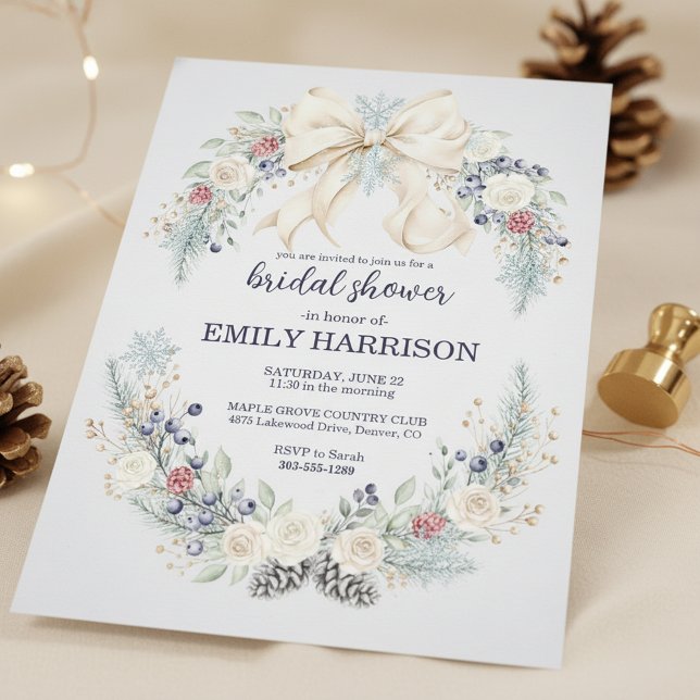 Invitación de Despedida de Soltera de Invierno con (winter floral bridal shower)