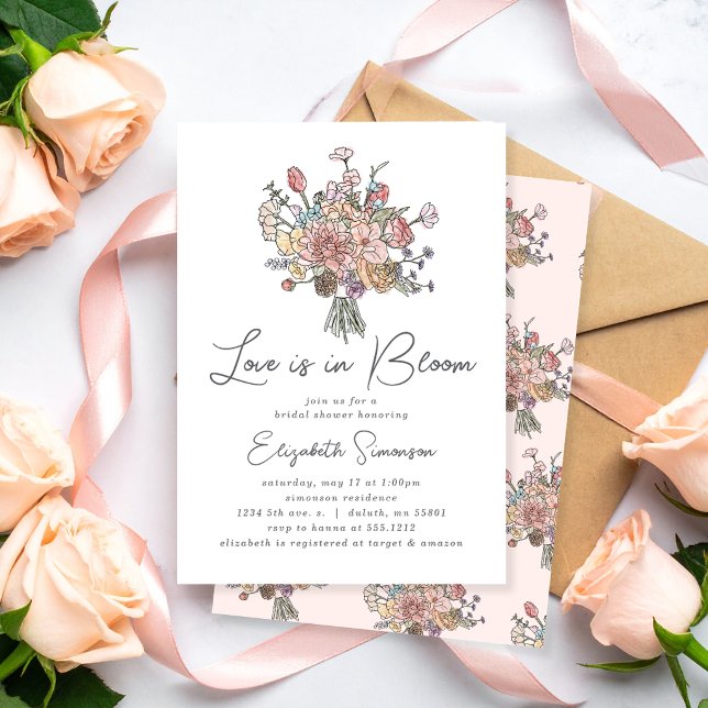 Invitación de Despedida de Soltera de Love is in B (Love is in Bloom Floral Bridal Shower Invitation)