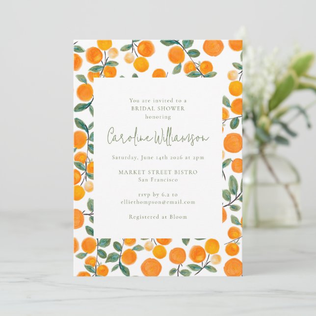 Invitación de Despedida de Soltera de Naranjas Ver (Anverso de pie)