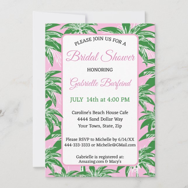 Invitación de Despedida de Soltera de Palma Rosa y (Anverso)