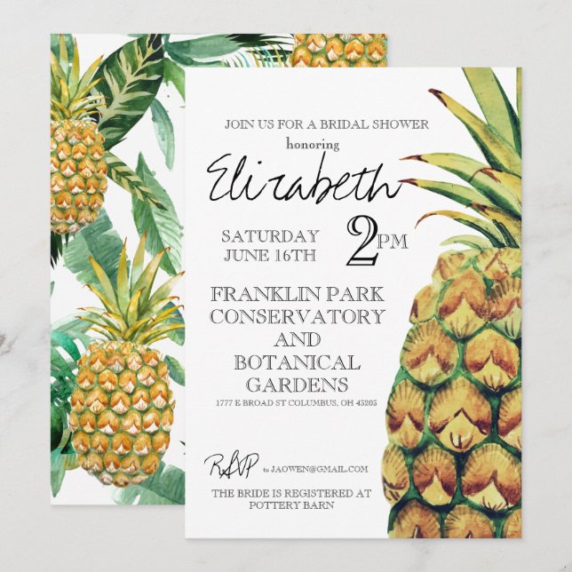 Invitación de Despedida de Soltera de Piña (Anverso / Reverso)