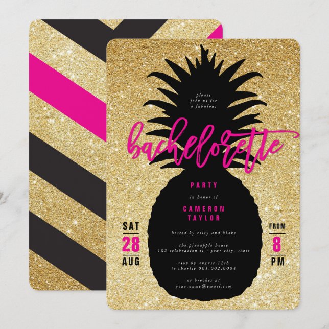 Invitación de despedida de soltera de piña con pur (Anverso / Reverso)