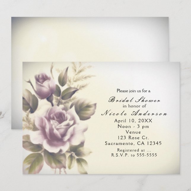 Invitación de Despedida de Soltera de Rosas Vintag (Anverso / Reverso)
