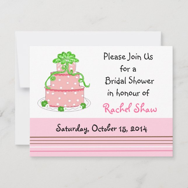 Invitación de Despedida de Soltera de Torta Rosa E (Anverso)