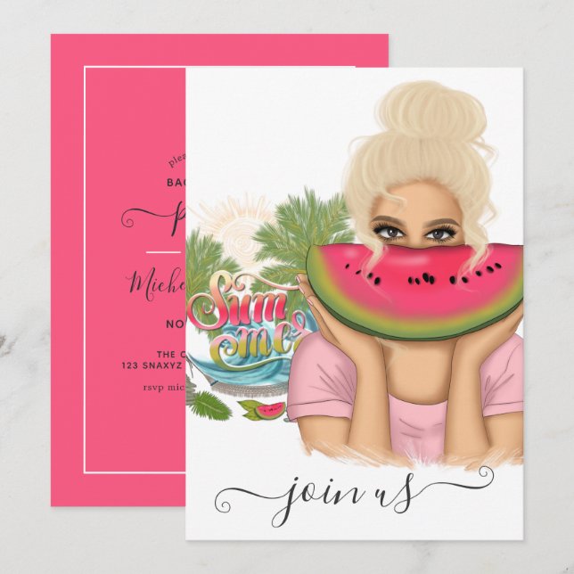 Invitación de Despedida de Soltera de Verano (Anverso / Reverso)