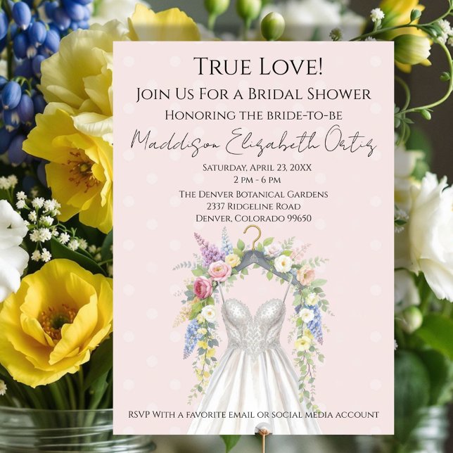 Invitación de Despedida de Soltera de Vestido Flor (Celebrate the bride-to-be with this elegant spring floral bridal shower design. )