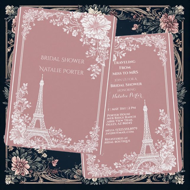 Invitación de Despedida de Soltera de 'Viajando de (Romantic Traveling from Miss to Mrs Bridal Shower Invitation)