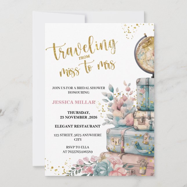 Invitación de Despedida de Soltera de Viaje de Señ (Anverso)