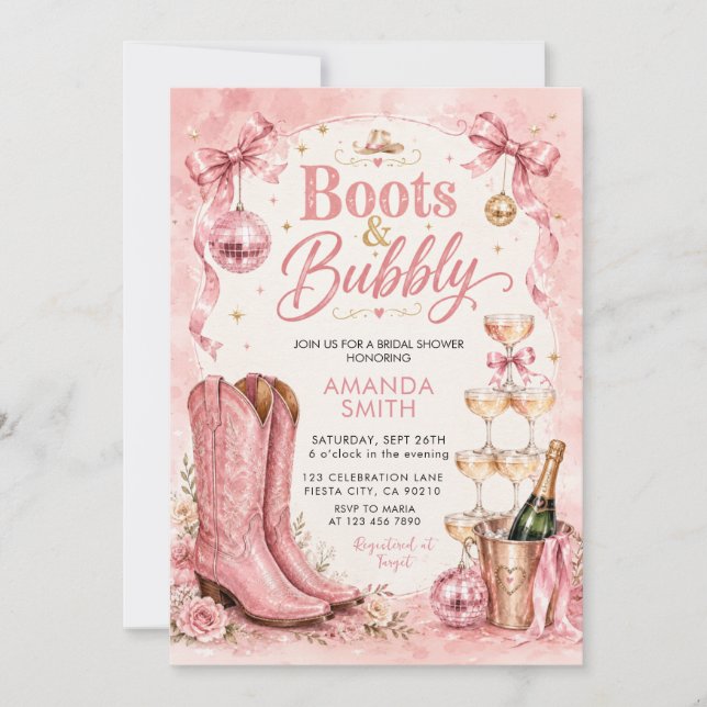 Invitación de Despedida de Soltera Disco Botas y B (Anverso)