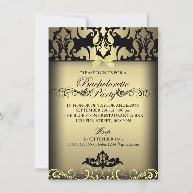Invitación de despedida de soltera elegante en oro (Anverso)