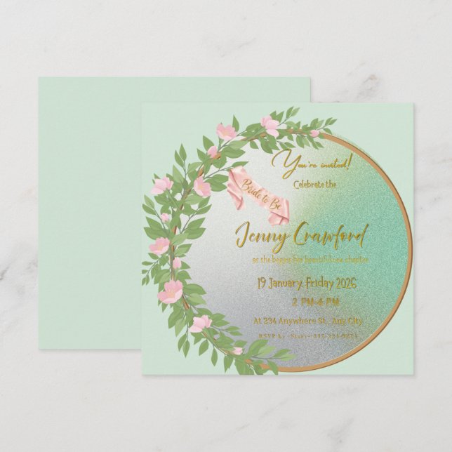 Invitación de Despedida de Soltera Elegante Verde  (Anverso / Reverso)