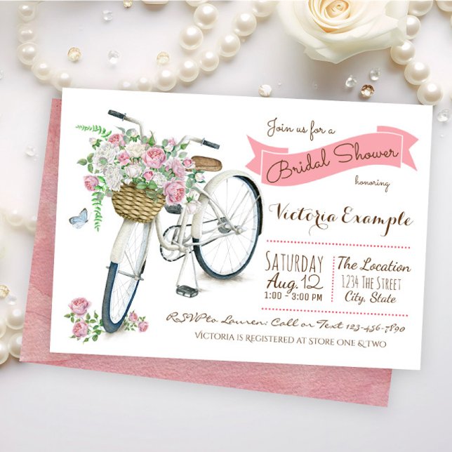 Invitación de Despedida de Soltera en Bicicleta (Cute watercolor bicycle bridal shower invitation. Simply add your event details.)
