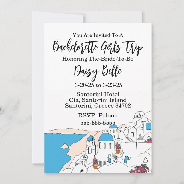 Invitación de Despedida de Soltera en Santorini pa (Anverso)