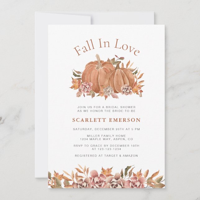 Invitación de Despedida de Soltera Fall In Love (Anverso)
