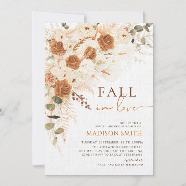 Invitación de Despedida de Soltera Fall In Love Te (Anverso)