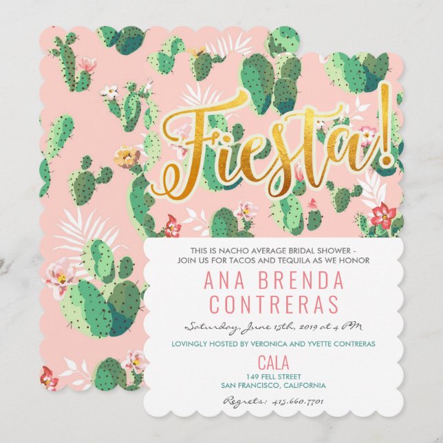 Invitación de Despedida de Soltera Fiesta Cactus (Anverso / Reverso)
