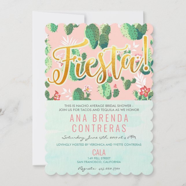 Invitación de Despedida de Soltera Fiesta Cactus (Anverso)
