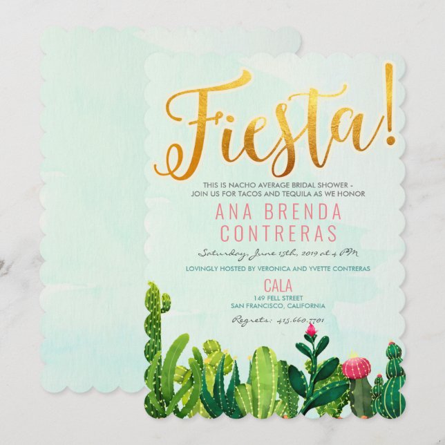 Invitación de Despedida de Soltera Fiesta Cactus (Anverso / Reverso)