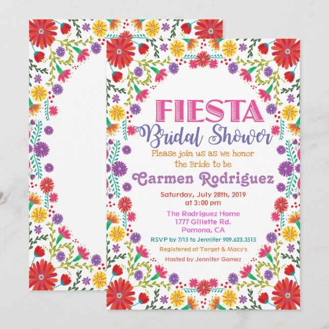 Invitación de Despedida de Soltera Fiesta Floral (Anverso / Reverso)