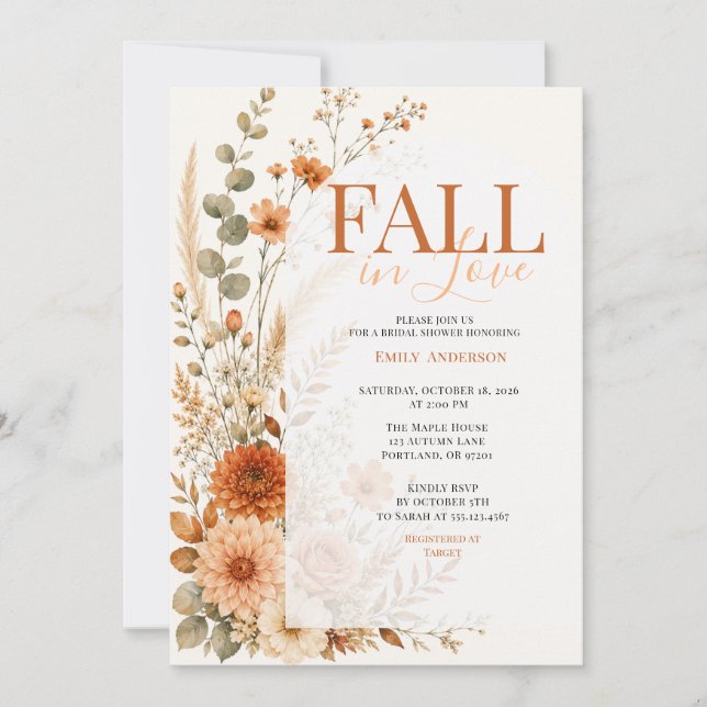 Invitación de Despedida de Soltera Flor de Otoño N (Anverso)
