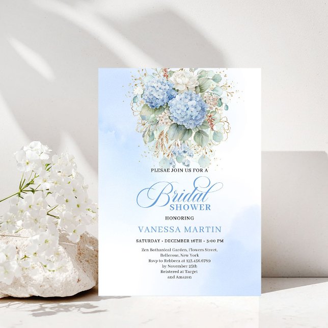 Invitación de Despedida de Soltera Floral Azul Boh (Bohemian Blue Floral Bridal Shower Invitation)