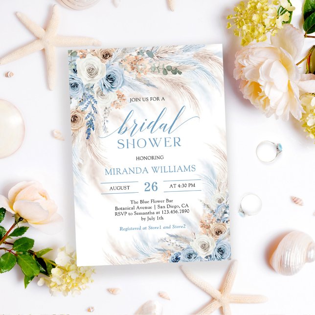 Invitación de Despedida de Soltera Floral Azul Cla (Subido por el creador)