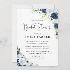 Invitación de Despedida de Soltera Floral Azul Mar