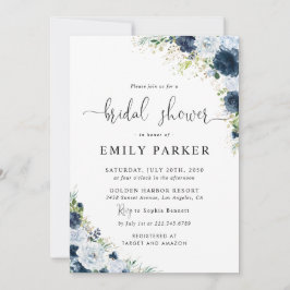 Invitación de Despedida de Soltera Floral Azul Mar