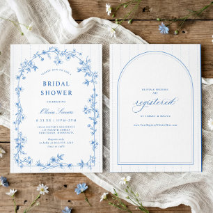 Invitación de Despedida de Soltera Floral Azul y B