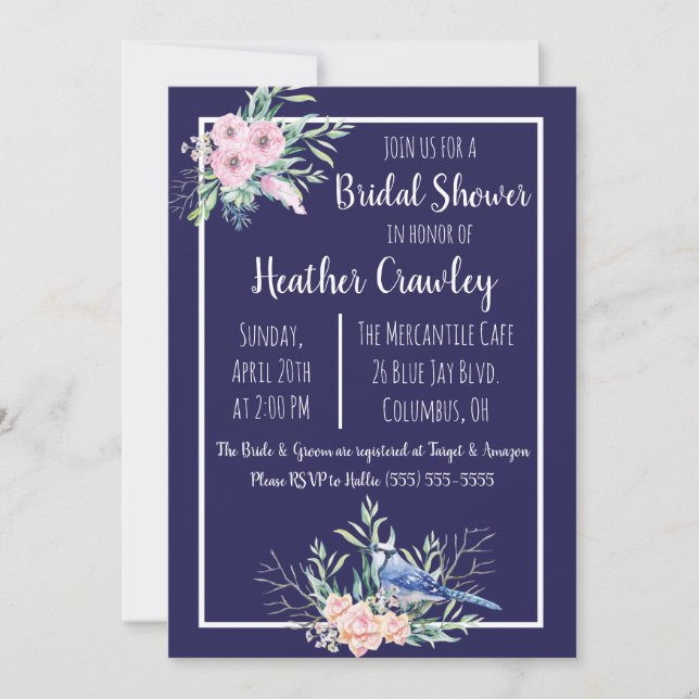 Invitación de Despedida de Soltera Floral Blue Jay (Anverso)