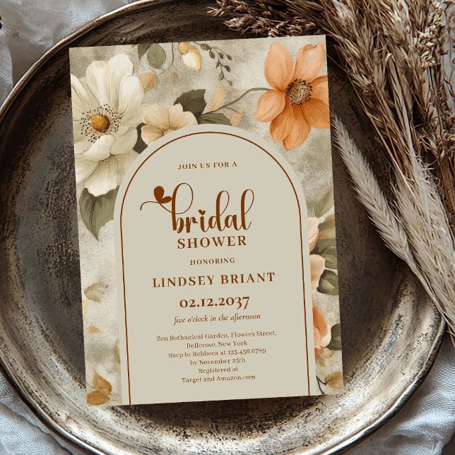 Invitación de Despedida de Soltera Floral Boho Ter (Earthy Boho Floral Sage Bridal Shower Invitation)