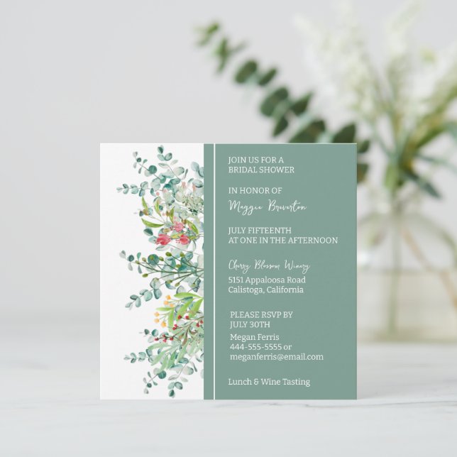 Invitación de Despedida de Soltera Floral Botánica (Anverso de pie)