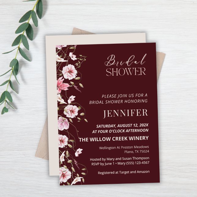 Invitación de Despedida de Soltera Floral Burgundy (Subido por el creador)