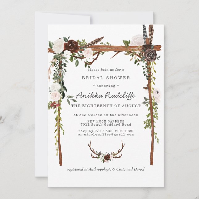 Invitación de Despedida de Soltera Floral Campestr (Anverso)