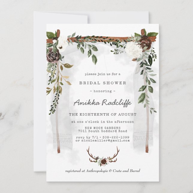 Invitación de Despedida de Soltera Floral Campestr (Anverso)