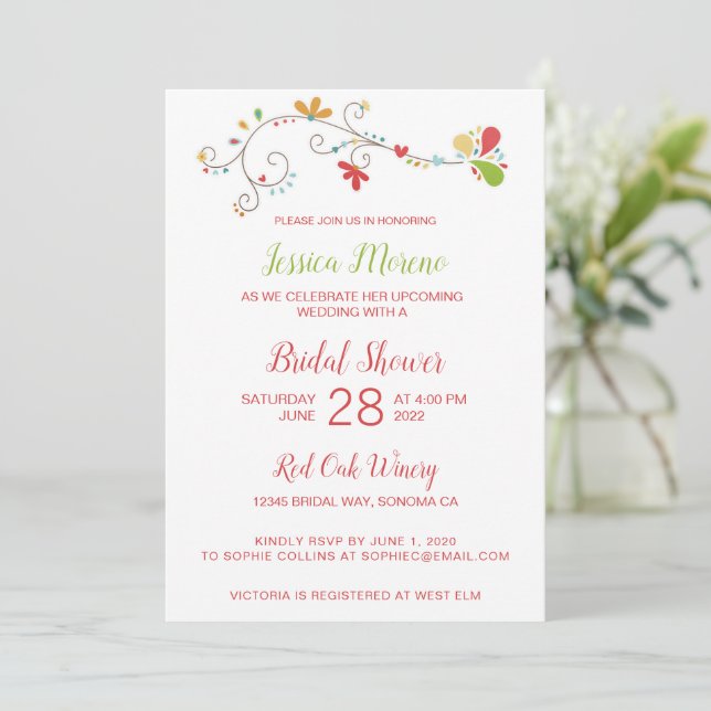 Invitación de Despedida de Soltera Floral Capricho (Anverso de pie)