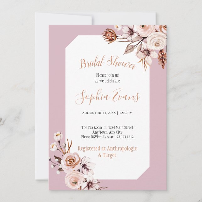 Invitación de Despedida de Soltera Floral Crema y  (Anverso)