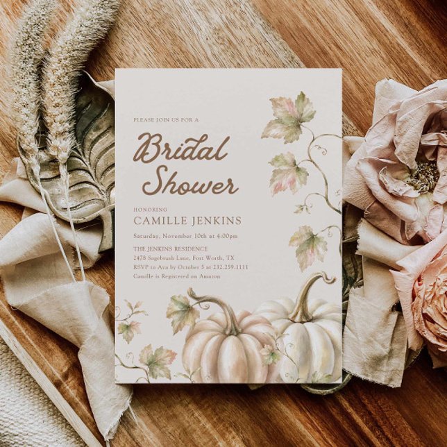 Invitación de Despedida de Soltera Floral de Calab (Fall Harvest Pumpkin Bridal Shower)