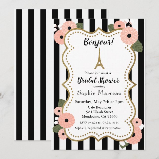 Invitación de Despedida de Soltera Floral de la To (Anverso / Reverso)
