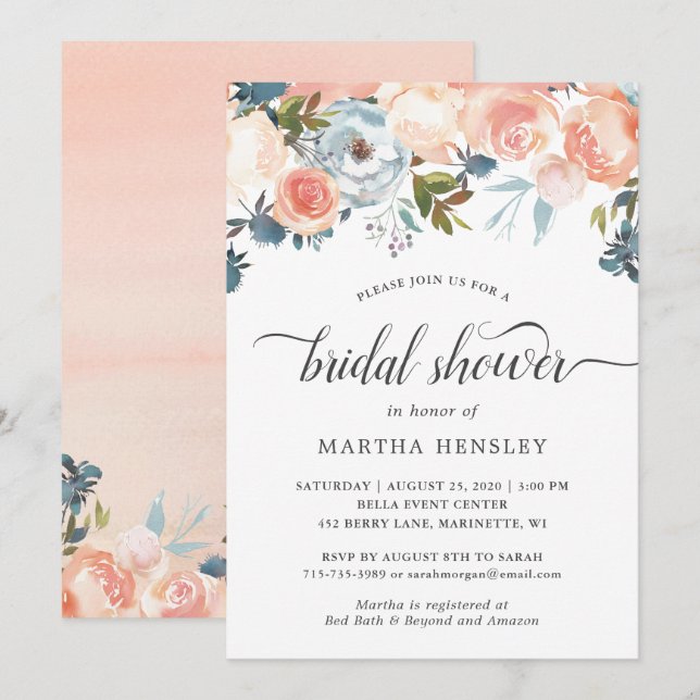 Invitación de Despedida de Soltera Floral de Meloc (Anverso / Reverso)