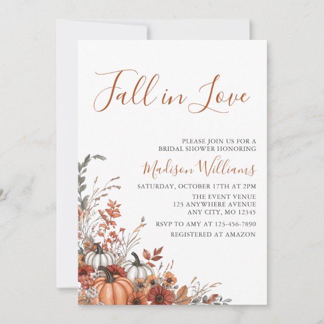 Invitación de Despedida de Soltera Floral de Otoño (Anverso)