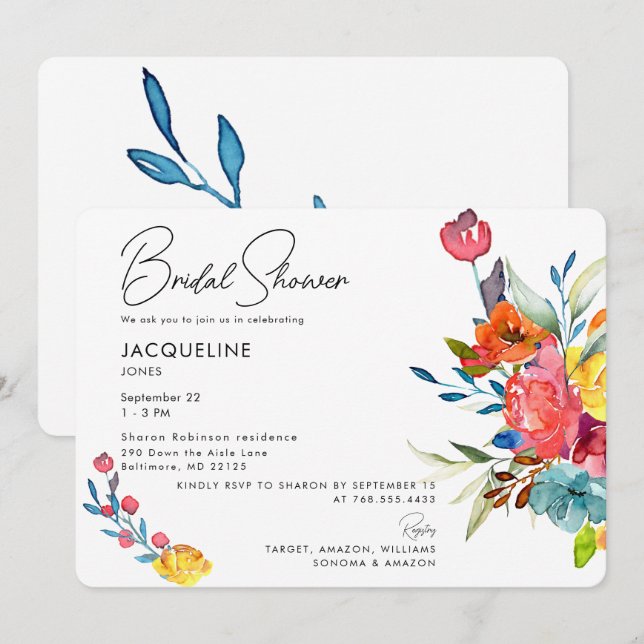 Invitación de Despedida de Soltera Floral de Prima (Anverso / Reverso)