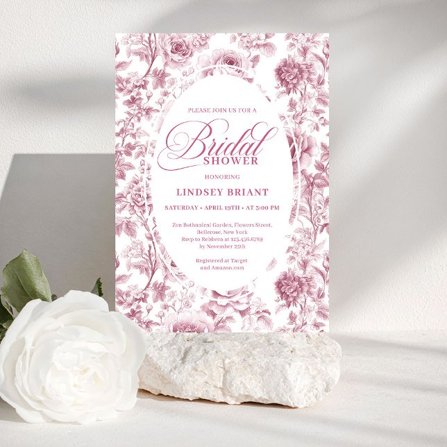 Invitación de Despedida de Soltera Floral de Rosa  (Romantic Velvet Rose Floral Bridal Shower Invitation)