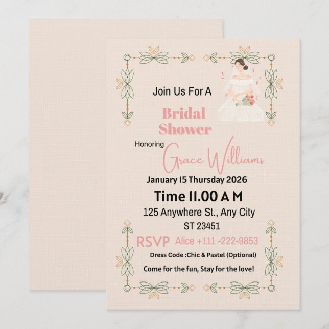 Invitación de Despedida de Soltera Floral Elegante (Anverso / Reverso)