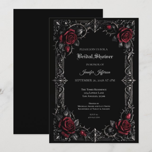 invitación de despedida de soltera Floral Gothic H (Anverso / Reverso)