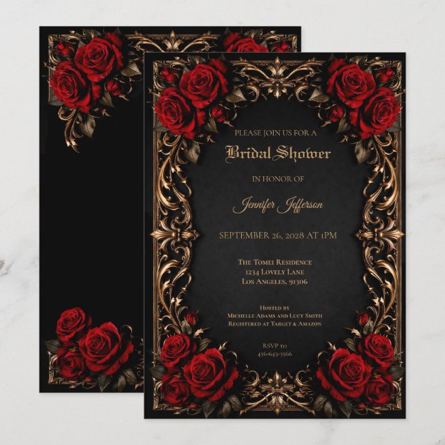invitación de despedida de soltera Floral Gothic H (Anverso / Reverso)