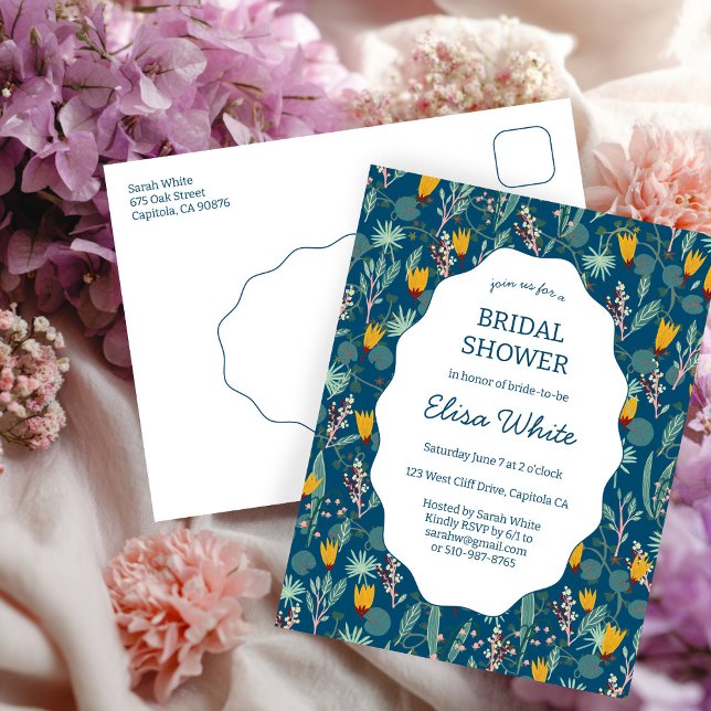 Invitación de Despedida de Soltera Floral Jardín d (Water Garden Floral Bridal Shower CUSTOM Invitation Postcard
)