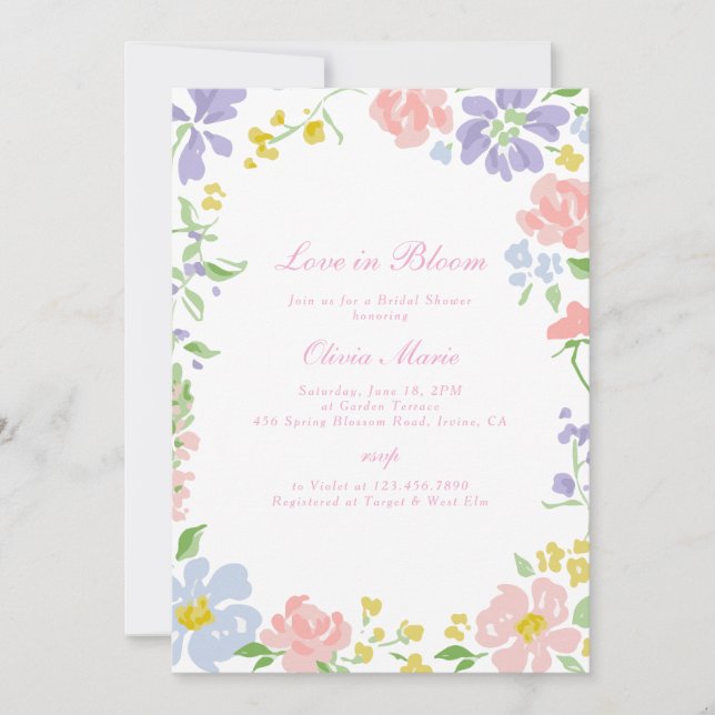 Invitación de Despedida de Soltera Floral Love in  (Anverso)