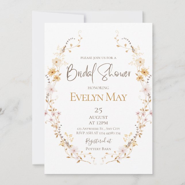 Invitación de Despedida de Soltera Floral Neutral (Anverso)