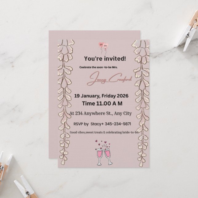 Invitación de Despedida de Soltera Floral | Nombre (Anverso/Reverso In Situ)